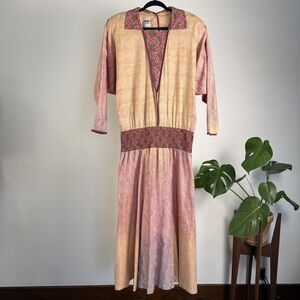 Vintage Jeanne Marc Boho Maxi Dress Dropped Elastic Waist, Made in USA